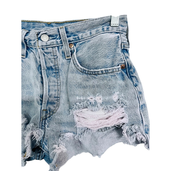 Levi Strauss 501 Distressed Denim Jeans Shorts Size 27" Blue Boho Western Casual - Picture 3 of 6